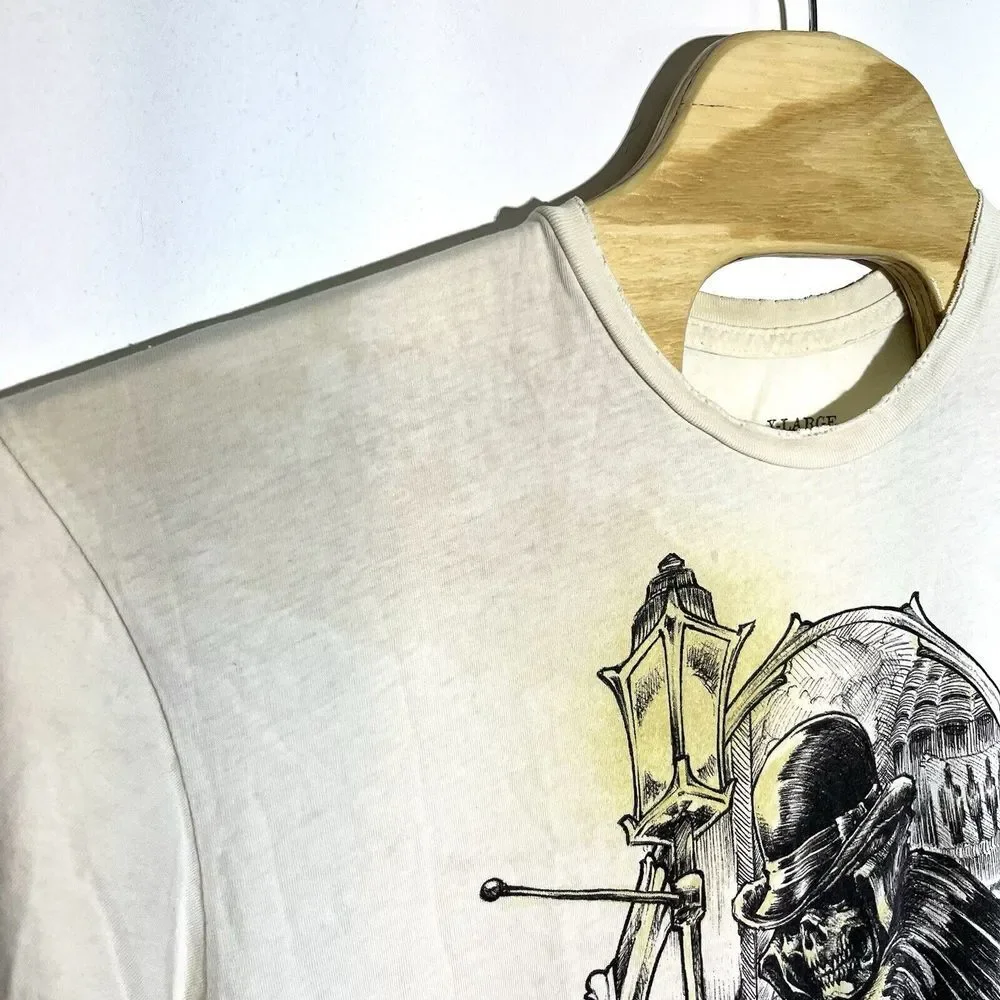Affliction Men's XL‎ THE RIPPER Skull Reaper Lantern White Tshirt Y2K Grunge